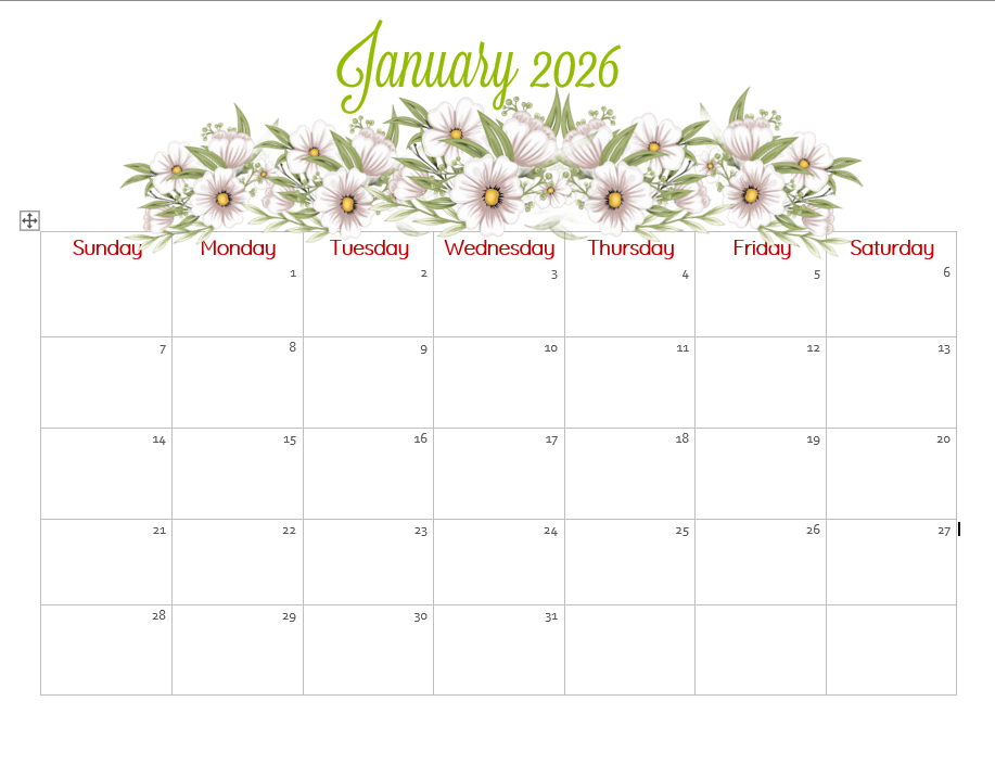 January 2026 Calendar